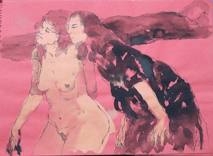 Alvaro Izurieta couple rouge Encre sur papier